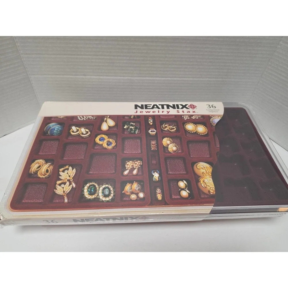 Neatnix Stax 36-compartment jewelry organizer tray in burgundy Modular Design